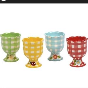 NEW RARE TempTations Egg Cups Set Gingham Gardens